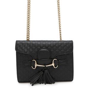 Gucci Chain Shoulder Bag Micro Guccissima Horsebit Leather 449636 GUCCI Black